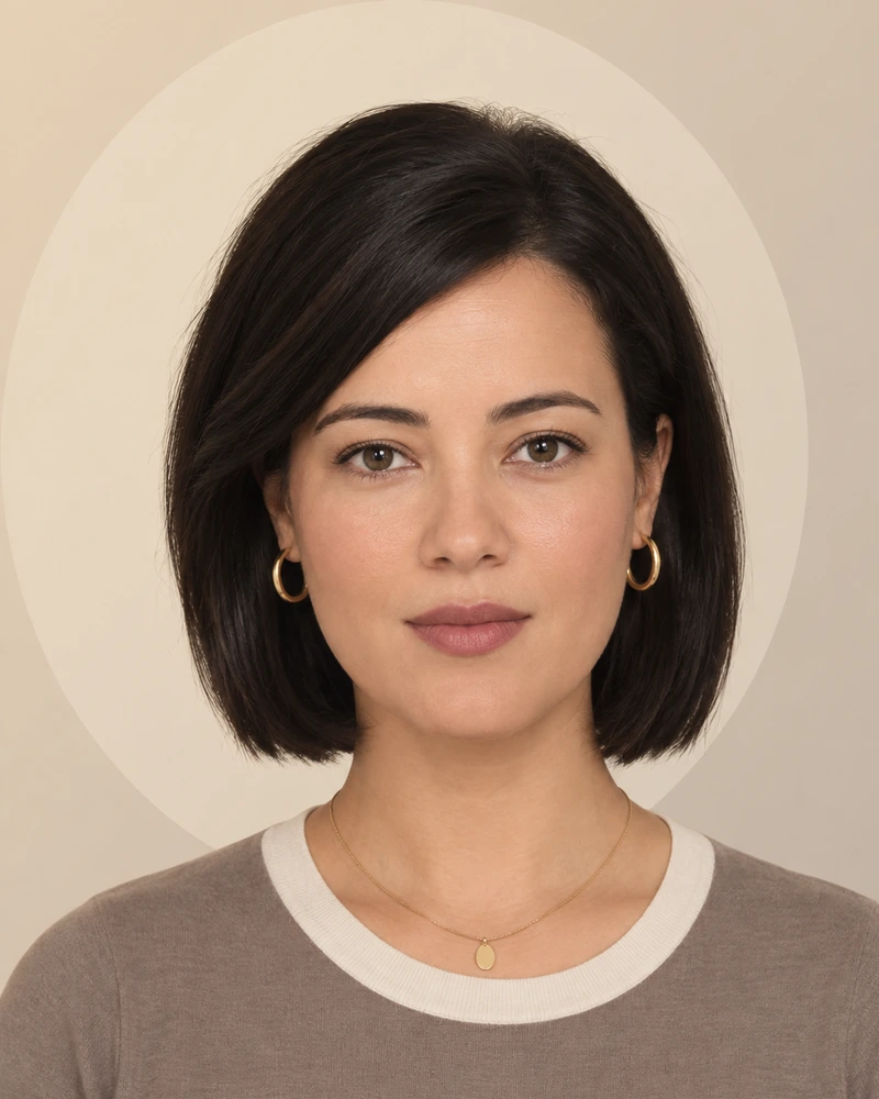 editorial photo of a woman with a dark bob, used as a photo-editor